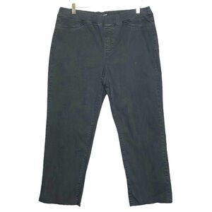 EILEEN FISHER WASHED BLACK DENIM PULL ON STRETCH WAIST RAW HEM CROP JEANS SZ L